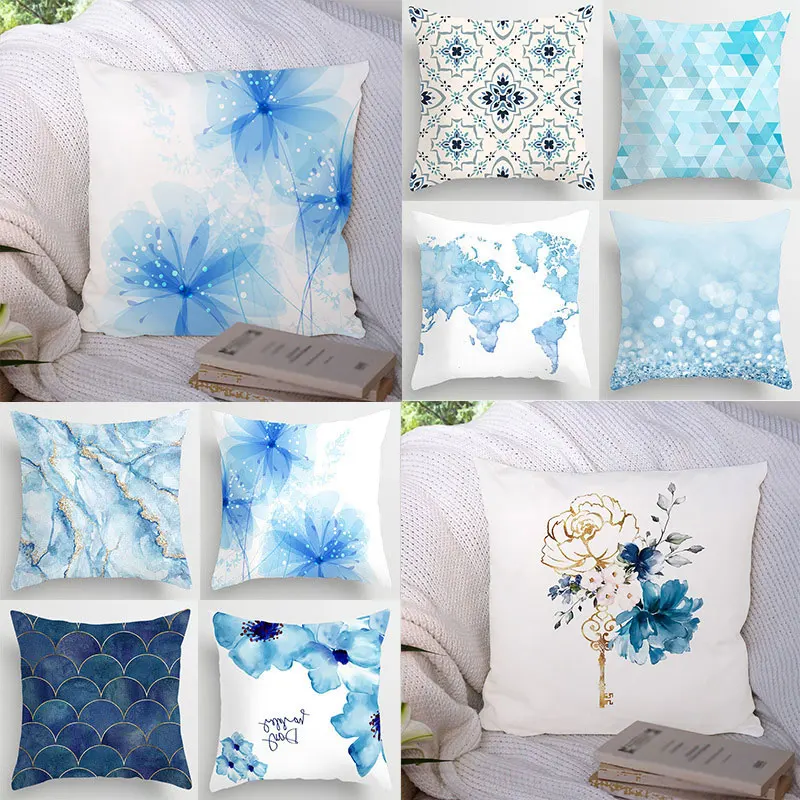 

Lake Blue Marble Geometric Sofa Cushion Cover Decorative Pillowcase Polyester Throw Pillow Cases Home Decor Pillowcover 45*45cm