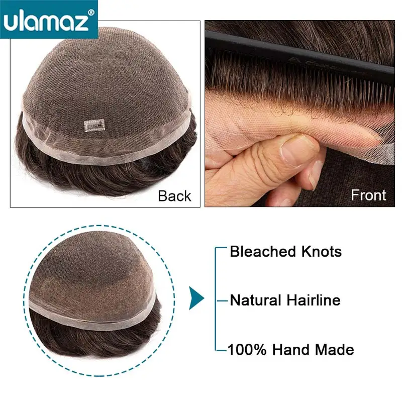 Bleach Knot Lace Wig Man 100% Human Hair Toupee Натуральный парик для мужчин Французский кружевной