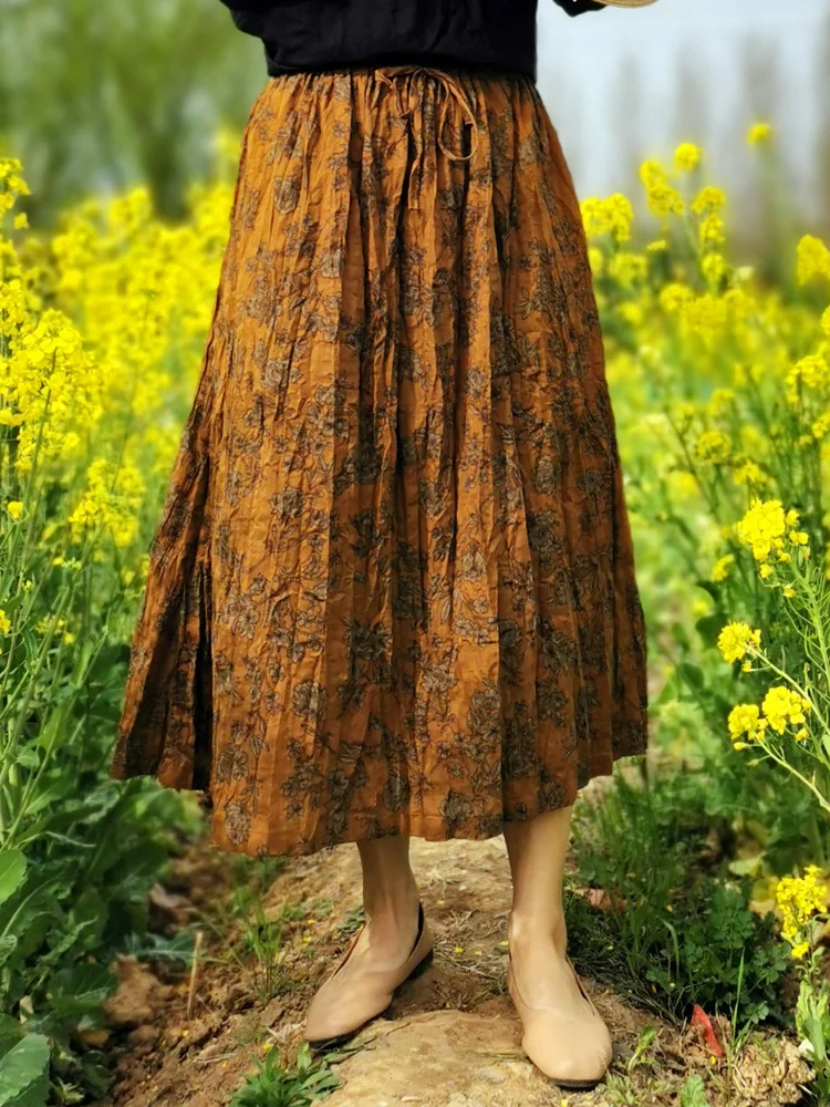 Женская льняная юбка с принтом Max LuLu Повседневная Свободная хлопковая цветочным