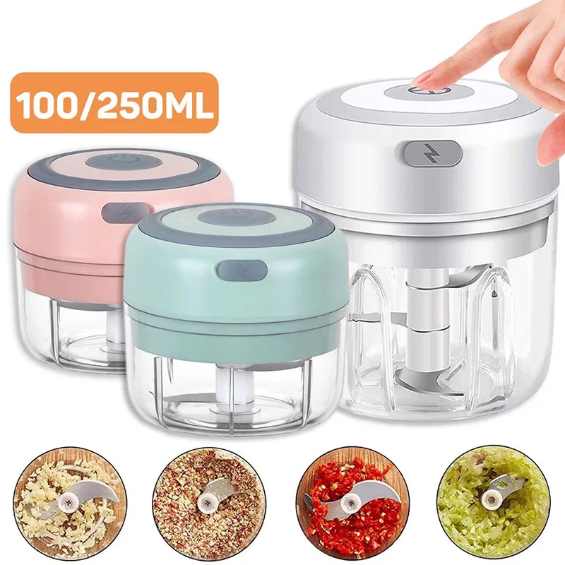 

100/250ml Garlic Masher Press Vegetable Chili Meat Grinder Food Crusher Chopper Kitchen Tools USB Wireless Electric Mincer