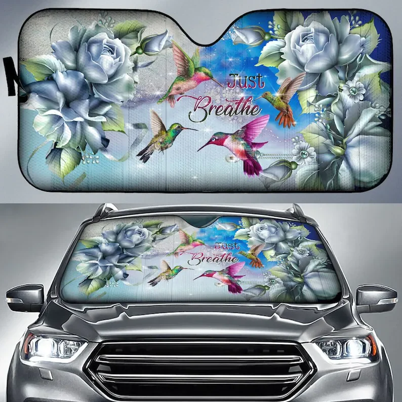 

Hummingbird - Just Breathe - Auto Sun Shade Personalized Sunshade, Custom Sunshade, Auto Sun Shade,
