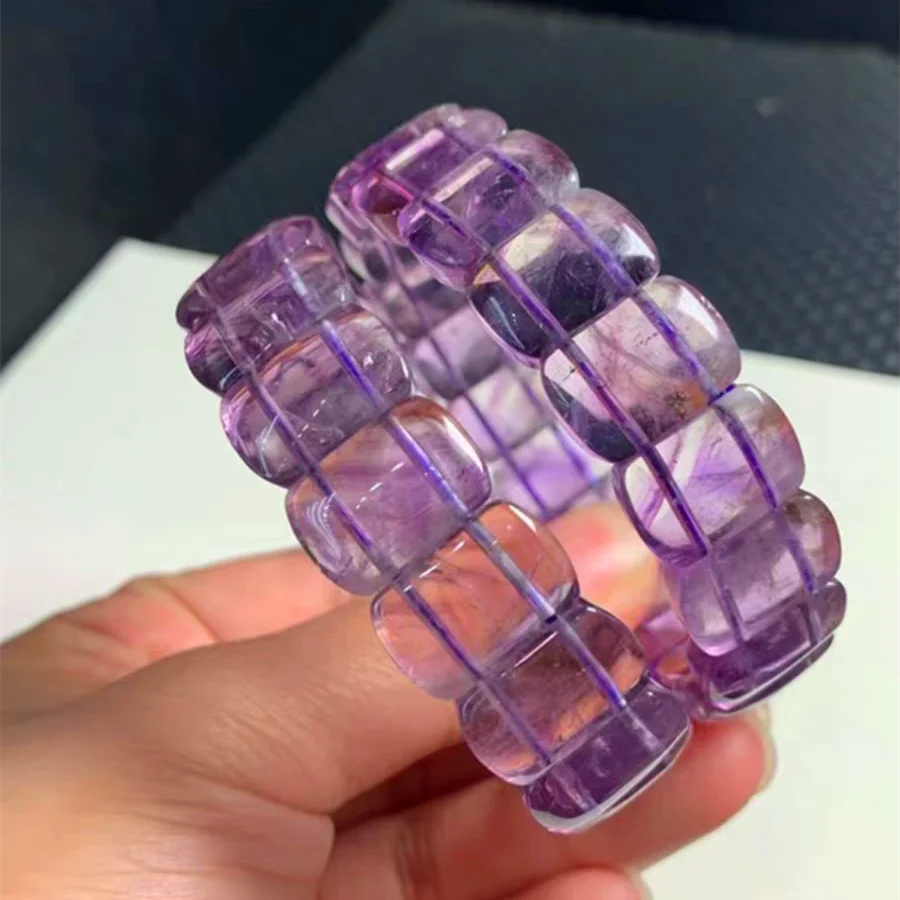 

Natural Lavender Amethyst Quartz Bracelet Clear Rectangle Beads 14x10mm Crystal Amethyst Cut Beads Women Men Jewelry AAAAA