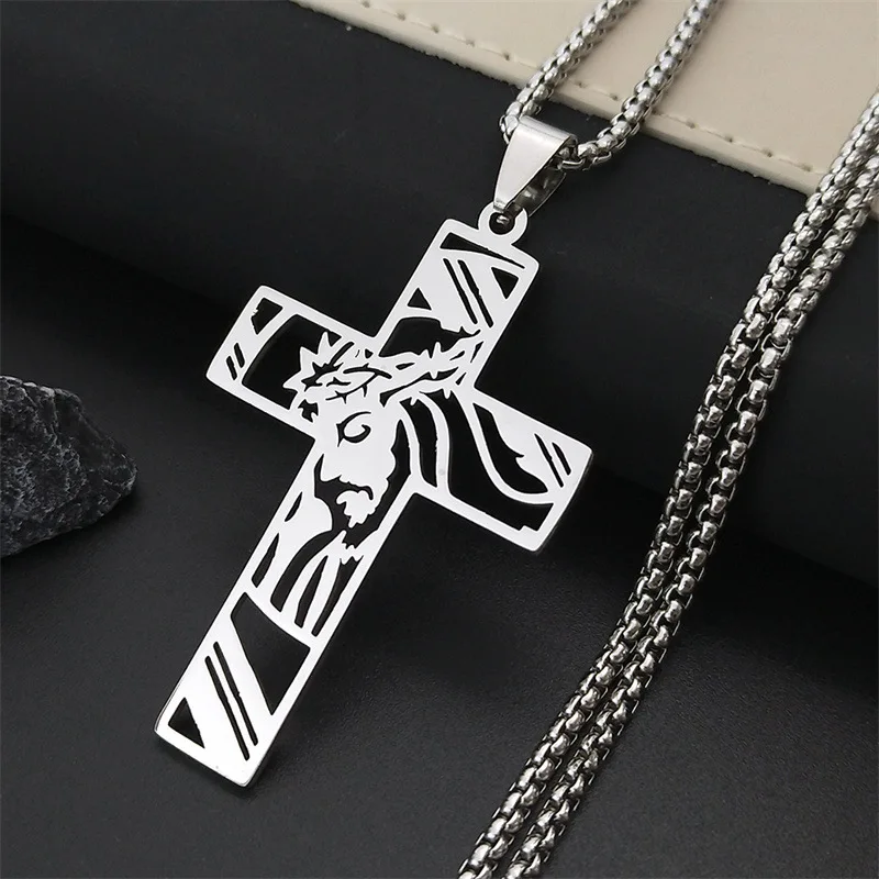 

Stainless Steel Cross Jesus Pendant Necklace Men and Women Versatile Titanium Pendant Sweater Chain Guard Chain Accessories