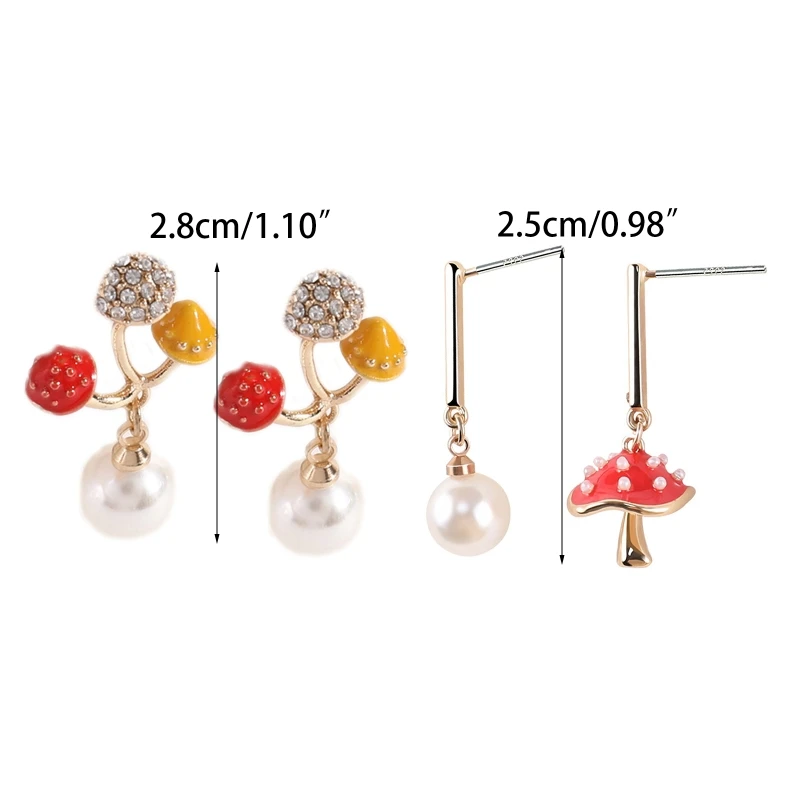

Mushroom Pearl Earrings Aesthetic Metal Dangle Drop Food Earrings Gifts Asymmetric Jewelry Stud Earring for Party Decor