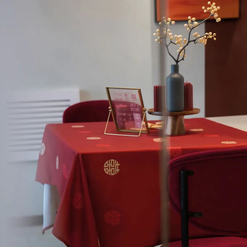 

Красная скатерть в китайском стиле, прямоугольная скатерть для свадебного торжества, банкетного декора, украшение для вечерние ринки, отеля
