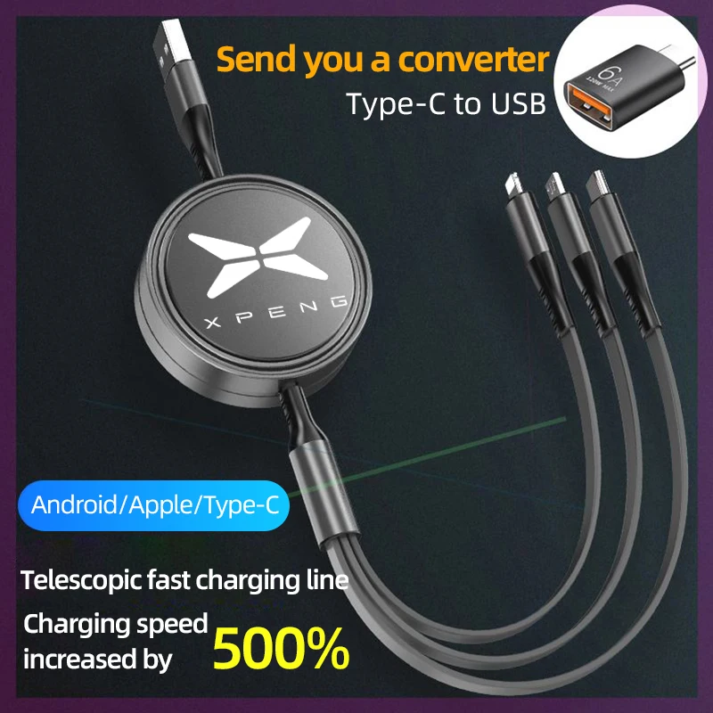 USB-кабель 3 в 1 для XPENG G9 P7 P5 G3 G3i X2 N5 F30 H93 Beta 6A 100 Вт