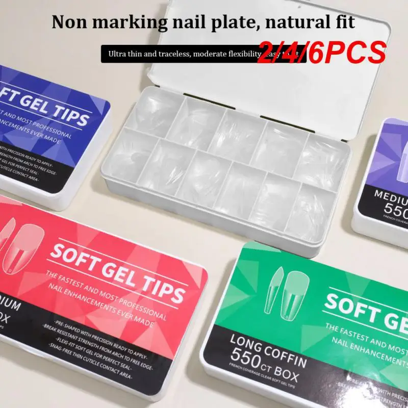 

2/4/6PCS Nail Tips No Mark Frosted Square Oval Almond Fake Nails American Capsule Gel X Coffin Fake Manicure Tip Extension Tool
