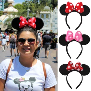 Imported 2023 Hot Sales Mouse Ears Headband For Girls Women Classic 5''Polka Dot Bow Hairband Festival Party 