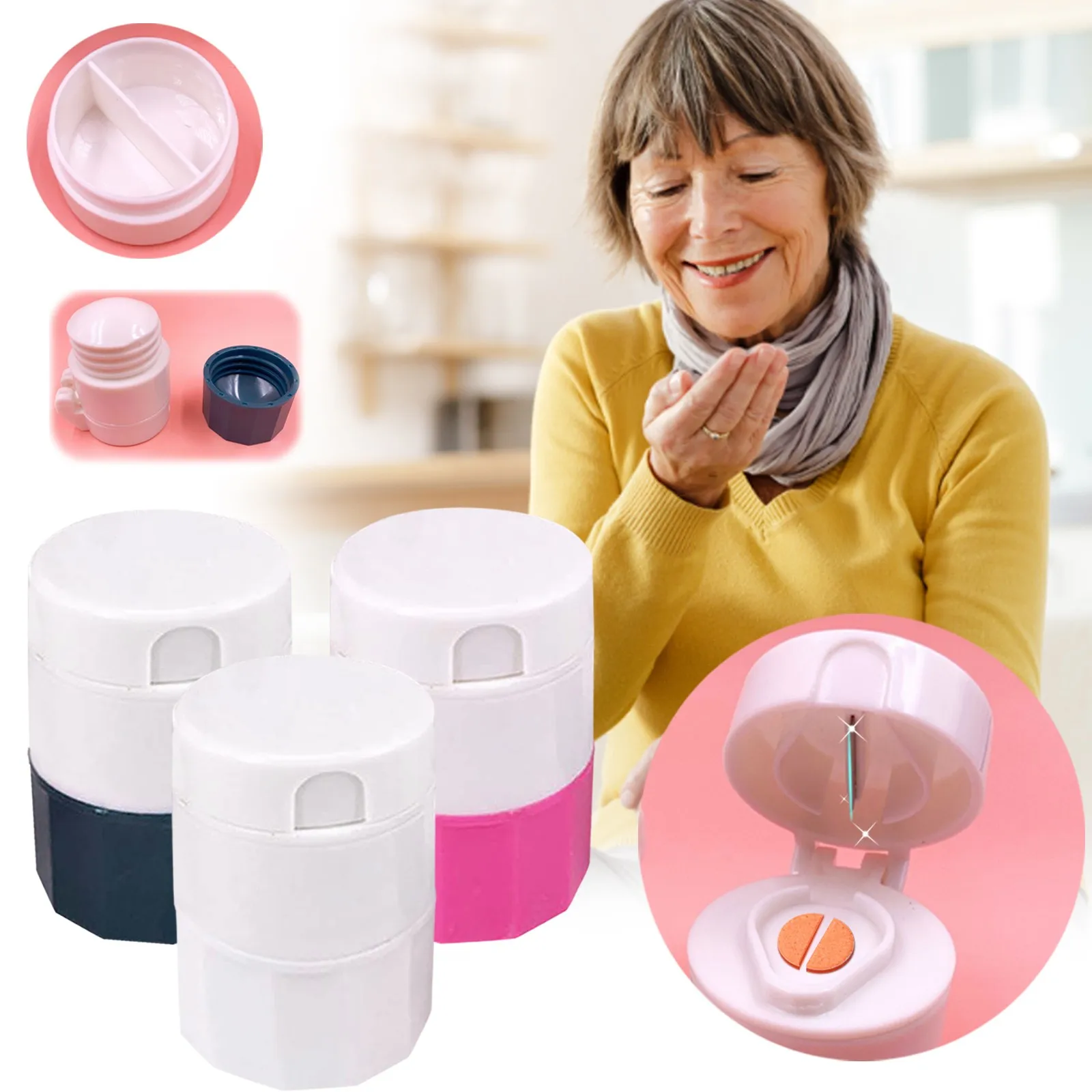 

Portable 4 In 1 Travel Powder Tablet Grinder Powder Pill Cutter Cases Splitters Portable Medicine Splitter Box Storage