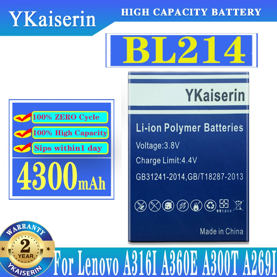 

Ykaisсеребрин 100% Новый 4300mAh BL 214 аккумулятор BL214 BL-214 для Lenovo A316 A316I A360E A365E A66 Batterij