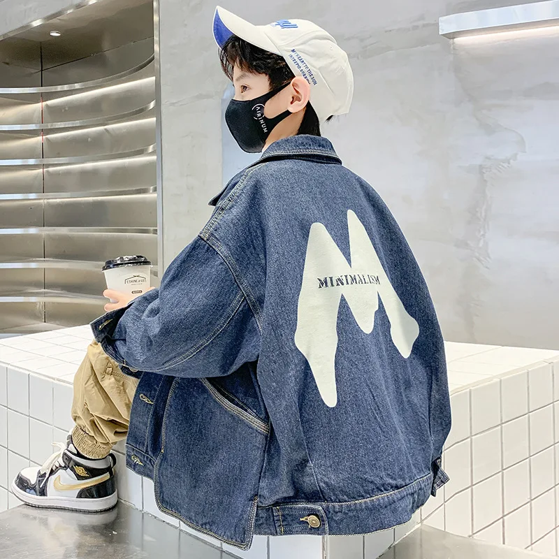 

Denim Jacket for Kids Fashion Spring Autumn Solid Color Tops Coat with Big Pockets School Boys Korean Style Outerwear 6 8 10 12Y