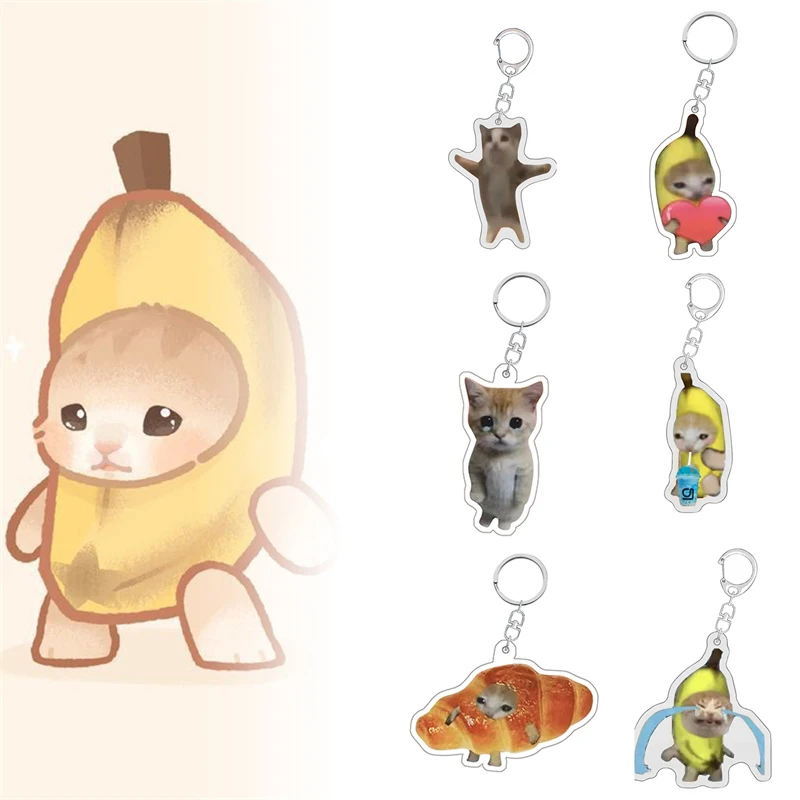 

Creativity Happy Banana Cat Cute Pendant Keychain Shake Action Figure Stand Model Plate Desk Decor Shaking Desk Decor Gift