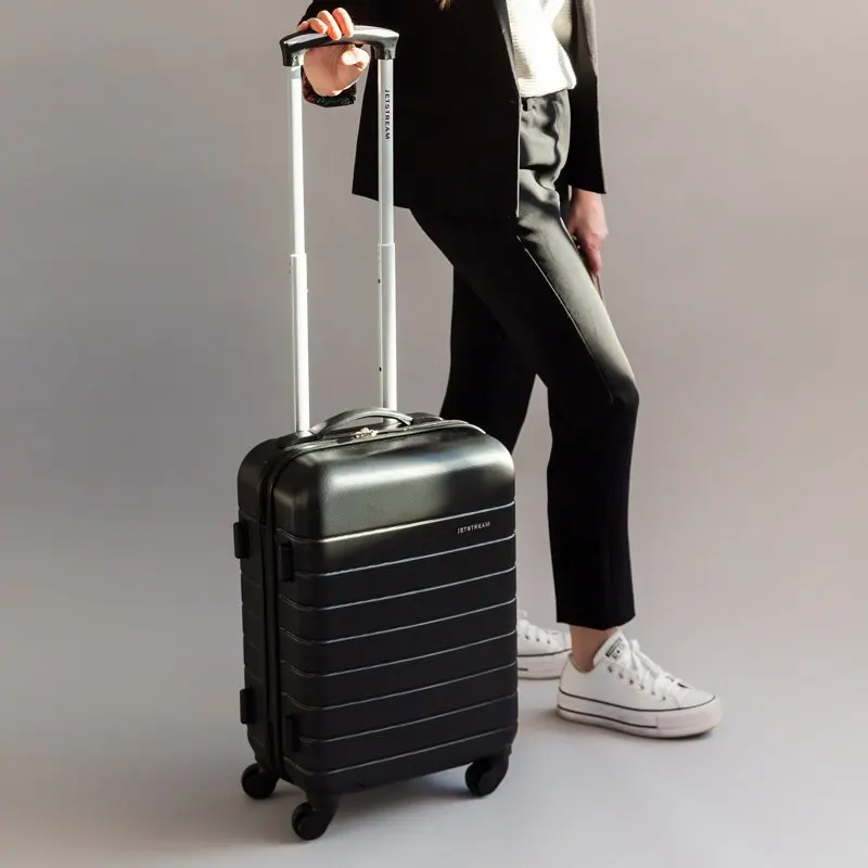 2pc Hardside Rolling Spinner Upright Set, Checked and Carry-on Luggage Duo, Black