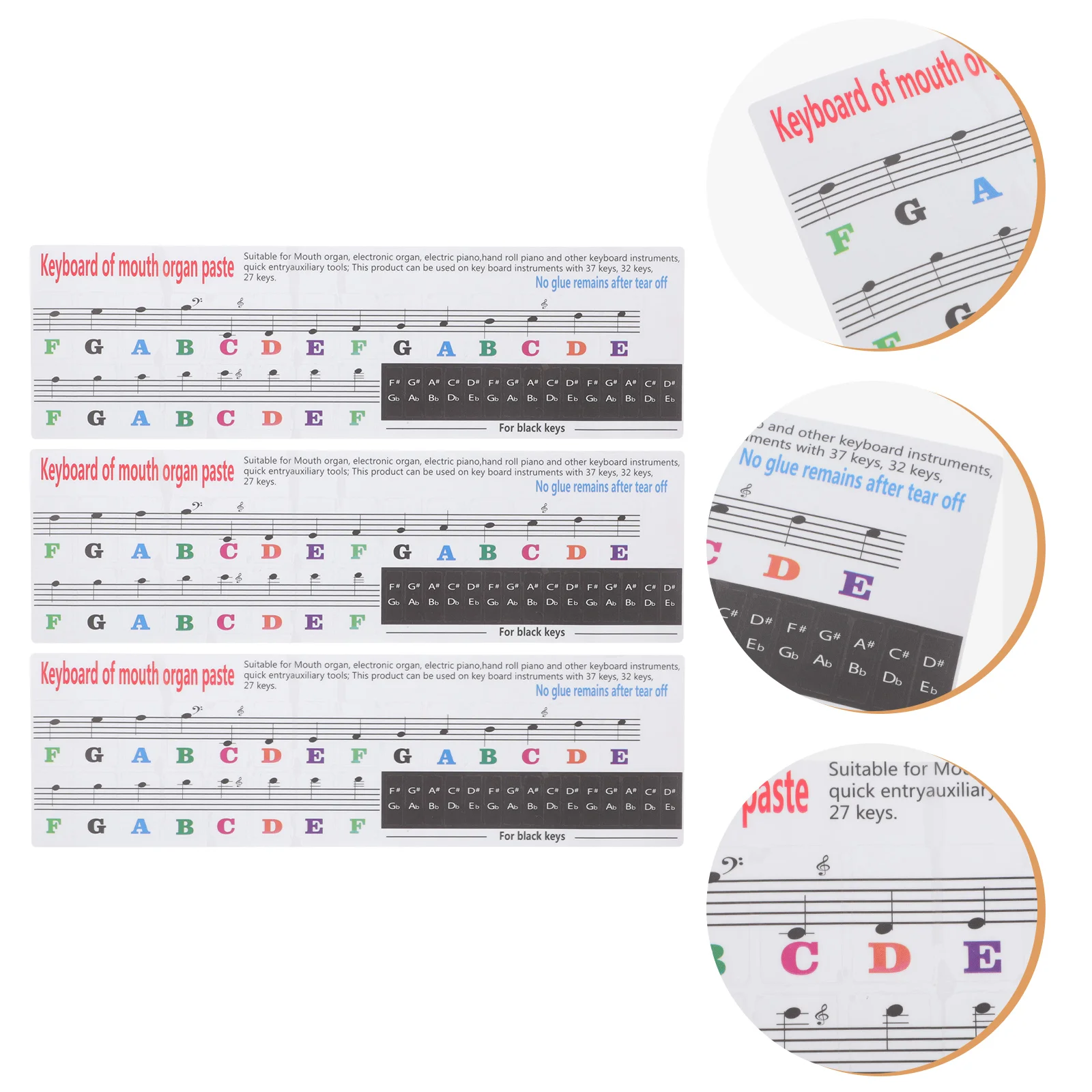 

3Pcs Practice Melodica Stickers Melodica Beginning Learning Using Decals