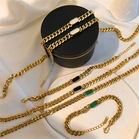 yw gairu vintage 18k vacuum plating stainless steel cuban chain mens bracelet necklace set summer female seashell jewelry set