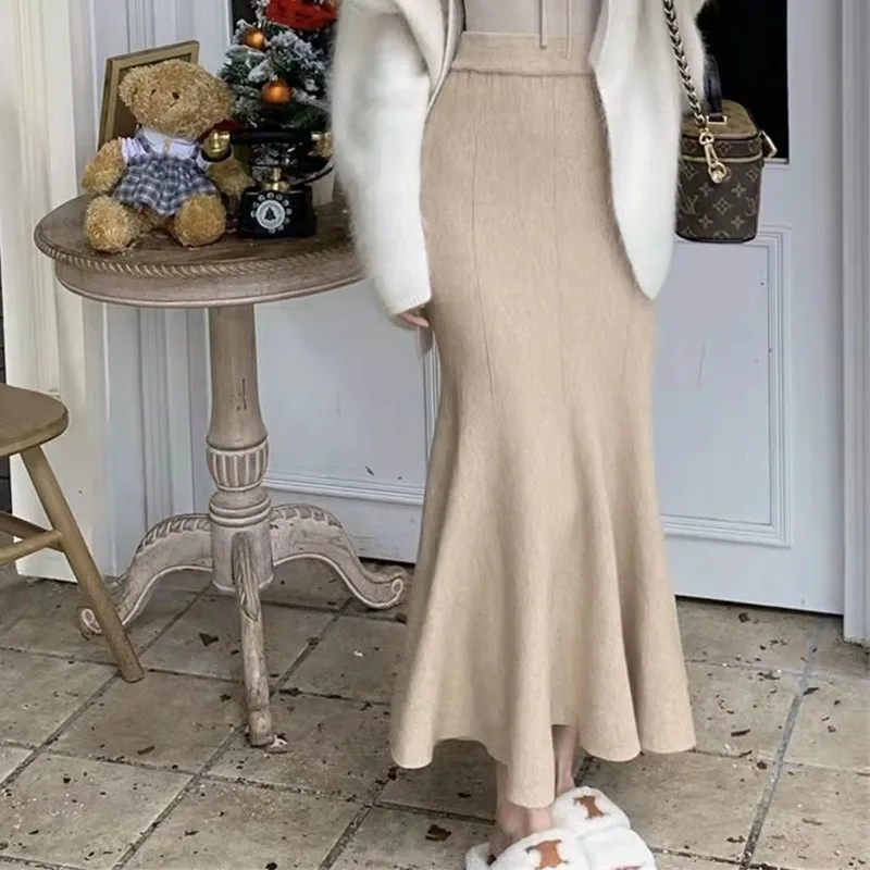 Осень-зима Корейская французская мода однотонная элегантная трапециевидная