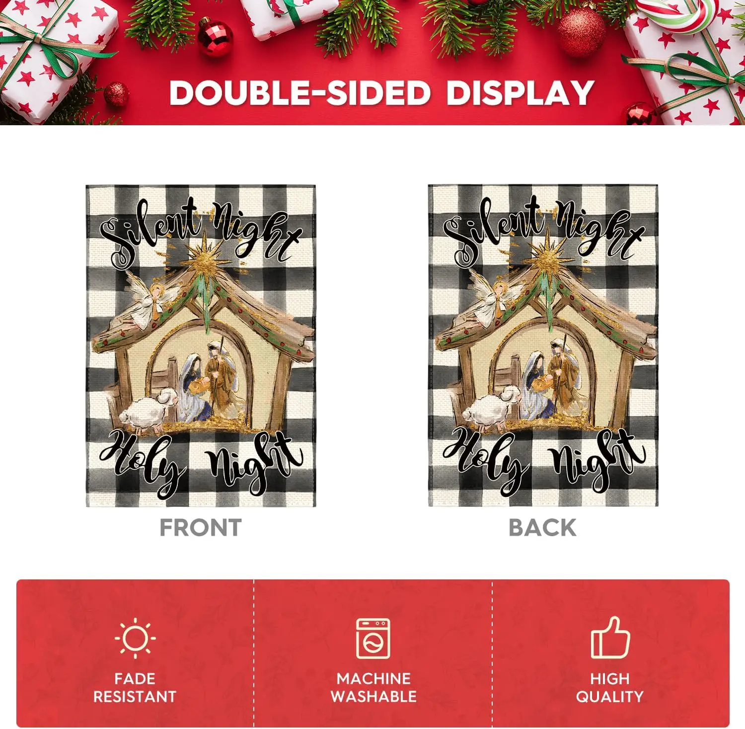 AVOIN colorlife Christmas Buffalo Plaid Nativity Silent Holy Night Garden Flag 12x18 Inch Double Sided, Jesus Christian Wint SSL (art.: 3920dbcae9db0) - 3920dbcae9db0