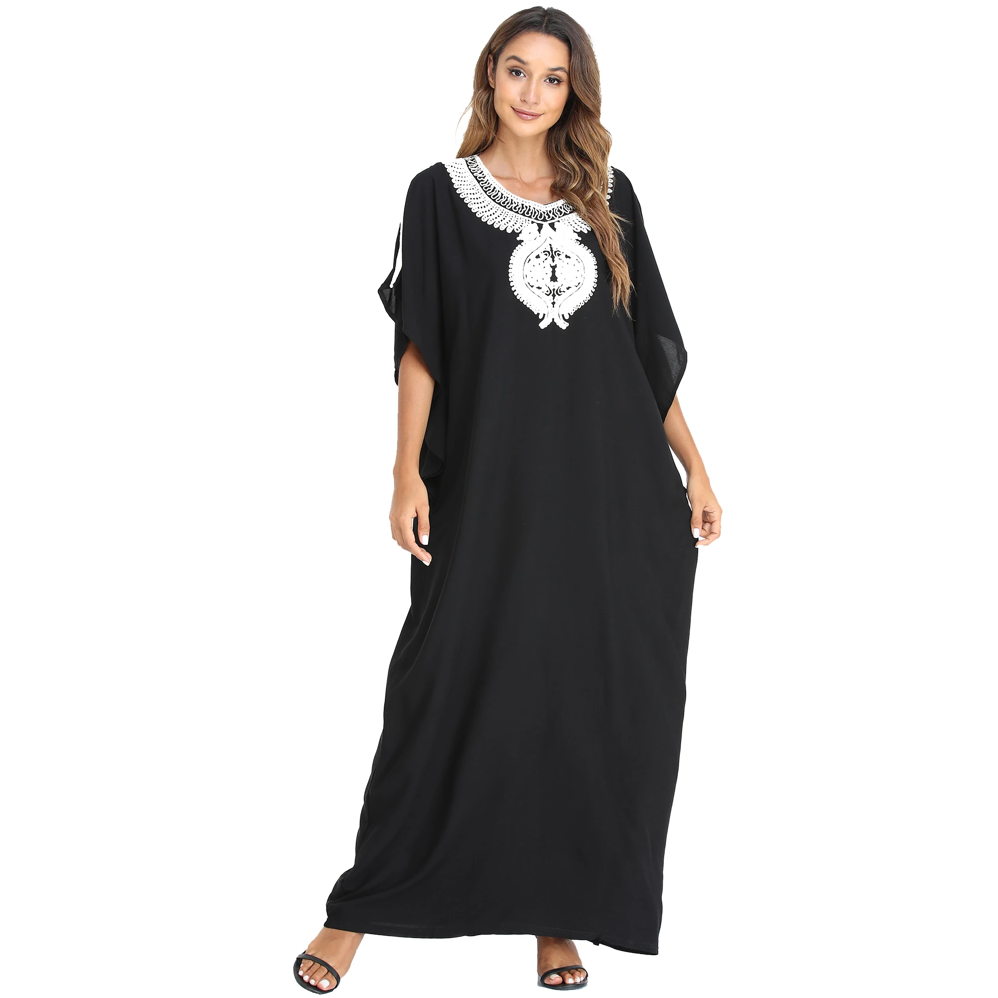 

Moroccan Kaftan Women Batwing Abaya Plus Size Long Maxi Dresses Black Islamic Arabic Robe Femme Loose Caftan Party Dubai Ramadan