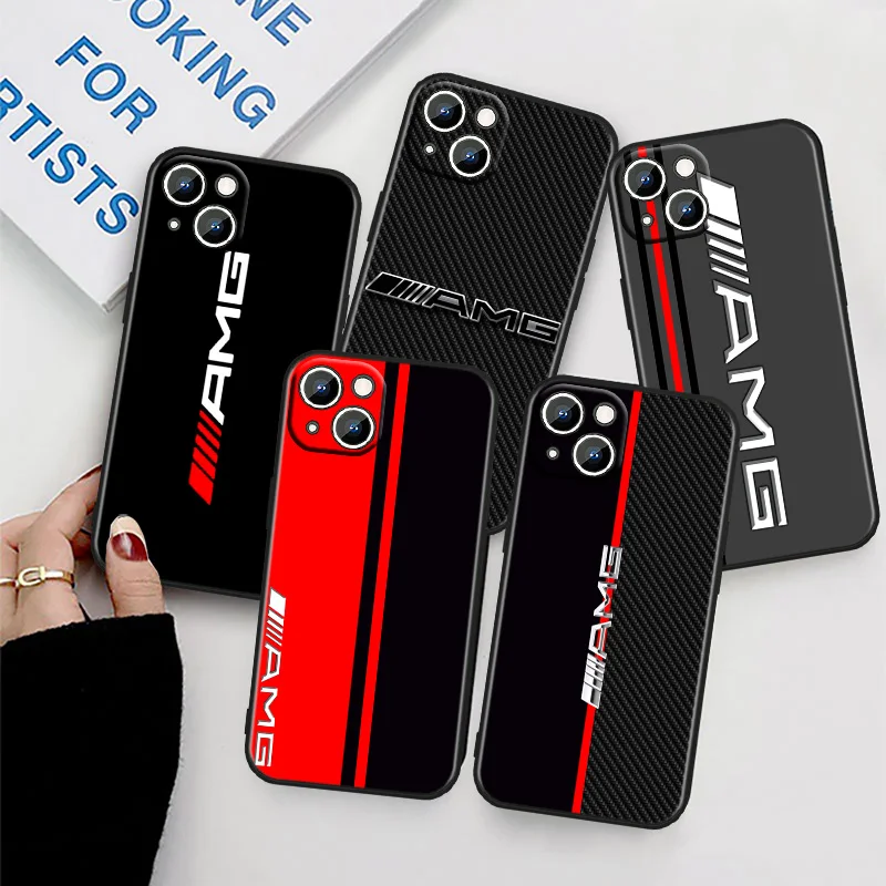 Лучший автомобильный чехол для телефона AMG, чехол для телефона Apple iPhone 14 13 12 11 mini XS XR X Pro Max 8 7 6S 6 5S 5 Plus, черный мягкий чехол