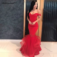 chenxiao mermaid off shoulder long prom dresses sleeveless tulle women evening gowns floor length custom made robe de soiree