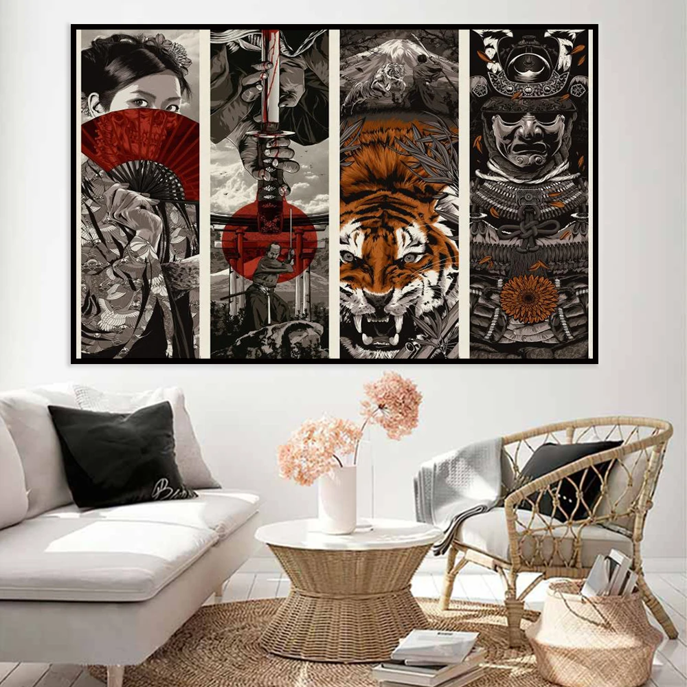 Винтажный настенный плакат в японском стиле с изображением призрака самурая