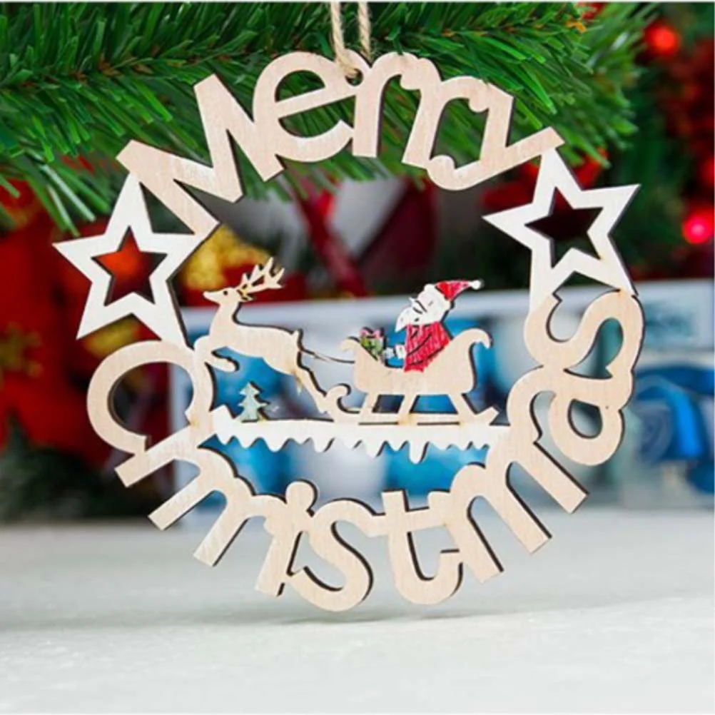 

Christmas Pendant Wooden Christmas Deer Santa Claus Ornament Christmas Party Decorations
