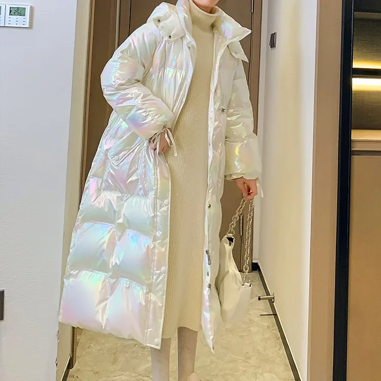 Shiny Down Cotton Jacket Cotton Clothing Female 2022 Winter New Net Red Long Over The Knee Dazzling Color Windproof Jacket