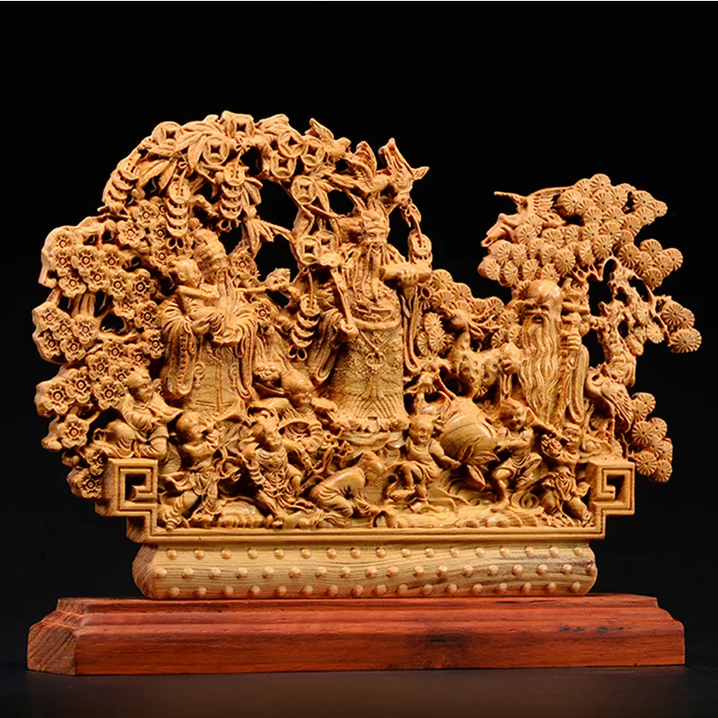 

Thuja Wood Statue Crafts Fu Lu Shou Statue Home Decoration Mythology Feng Shui Sculpture Home Decor