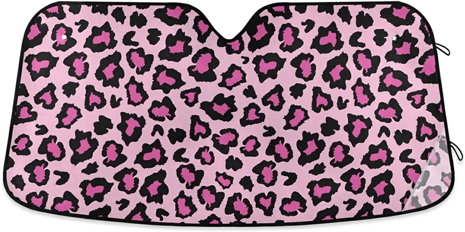 Car Sunshades for Front Windshield Auto Sunshield Shade Foldable Hot Pink Black Leopard Car Sun Visor Blocks UV Rays Heat Protec Car Sunshades for Front Windshield Auto Sunshield Shade Foldable Hot Pink Black Leopard Car Sun Visor Blocks UV Rays Heat Protec