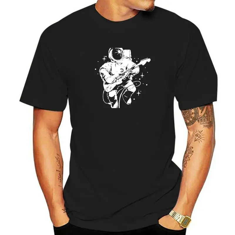 

New Mens Casual High Quality 100% Cotton Short Sleeve T-Shirt Funny astronaut plays guitar print men Tshirt o-neck t-shirt men