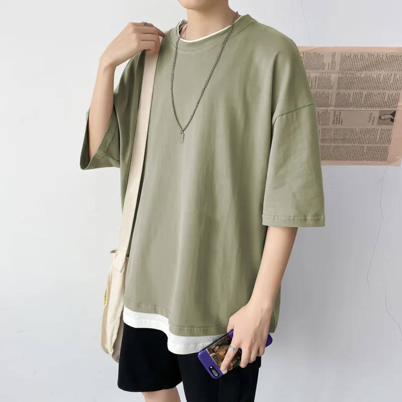 Мужская футболка с имитацией двух предметов коротким рукавом Корейская версия