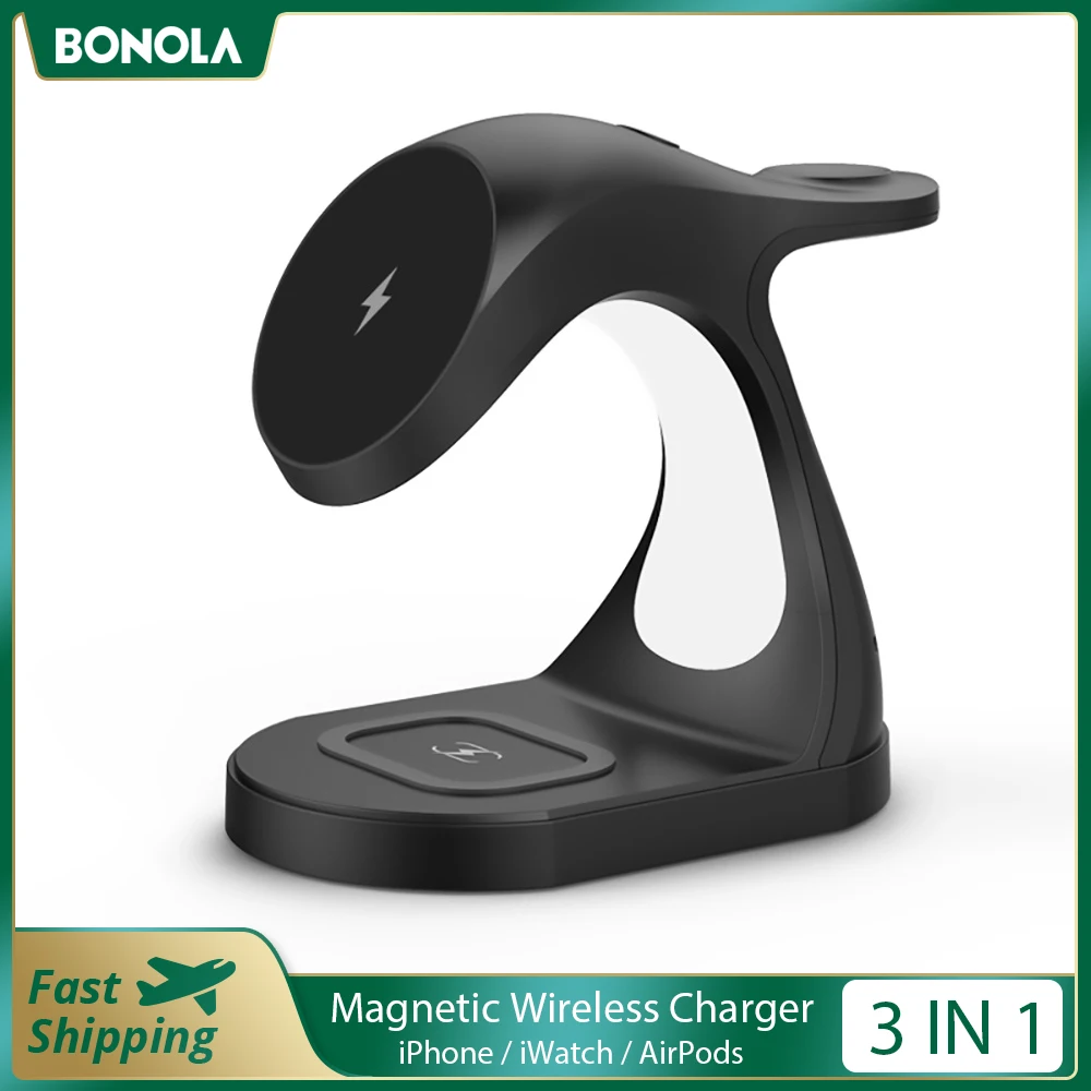 bonola dolphin 3 in 1 magnetic wireless charger night light for iphone 13128 magnet wireless chargers for apple watchairpods free global shipping