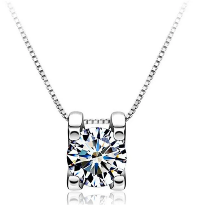 

Creative AAA Zircon Geometric Square 925 Sterling Silver Clavicle Chain Pendant Necklaces For Women Gift Luxury Jewelry N299