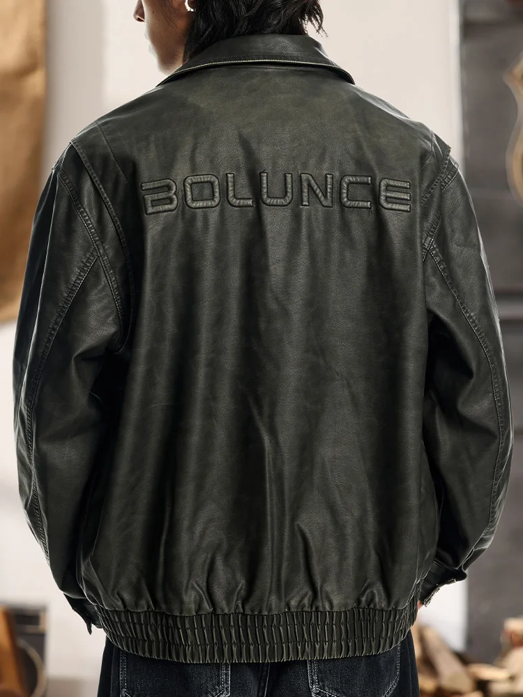 Модная черная повседневная кожаная куртка мужская осенняя устойчивая к пятнам