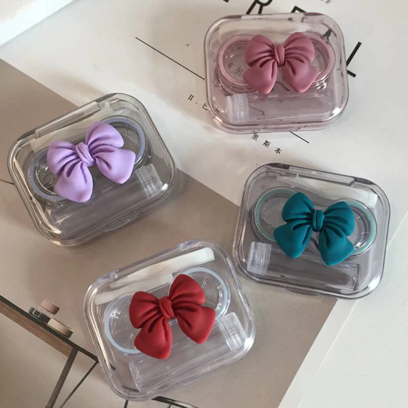

New Style Bow Transparent Tweezers Contact Lenses Case for Women Portable Contact Lens Box Container Travel Contact Lenses Case