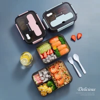childrens portable lunch box microwave oven with spoon fork food container plastic storage kitchen tableware small accessories