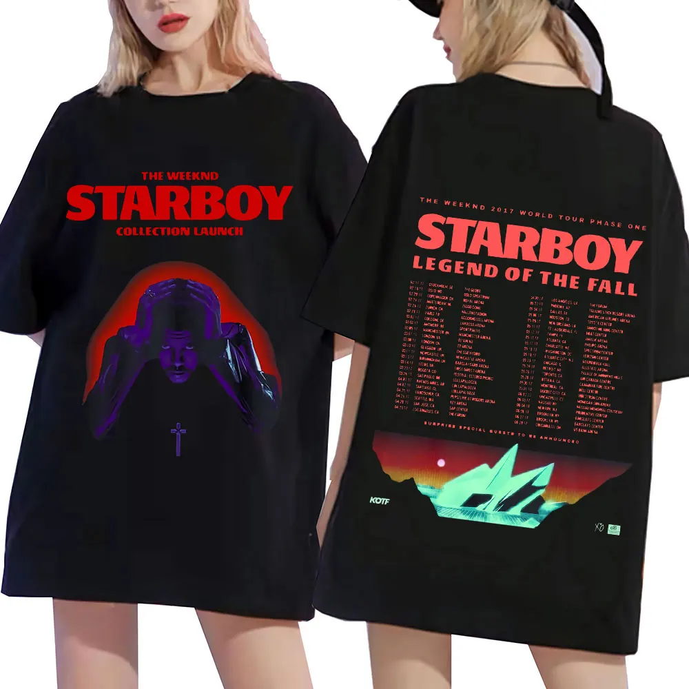 

The Weeknd T-shirt Starboy Legend of The Fall Tour 2017 Dates Tour Short Sleeve T-Shirts Loose Casual Streetwear Oversized Tees