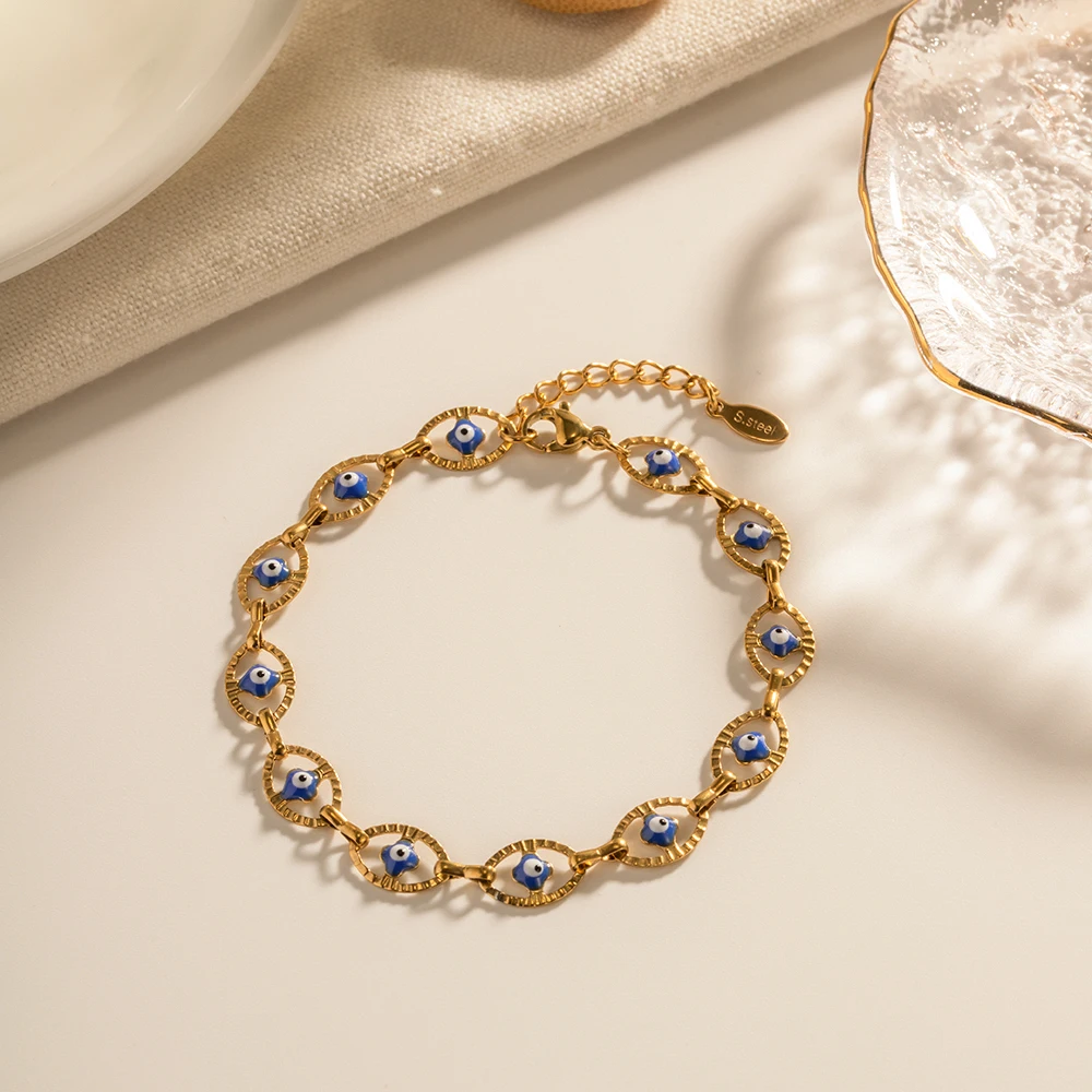 

18K Gold Devil Eye Bracelet For Women Creative Design Blue Eye Bracelet Ladies Stainless Steel Bracelet Jewelry Gift Pulseras