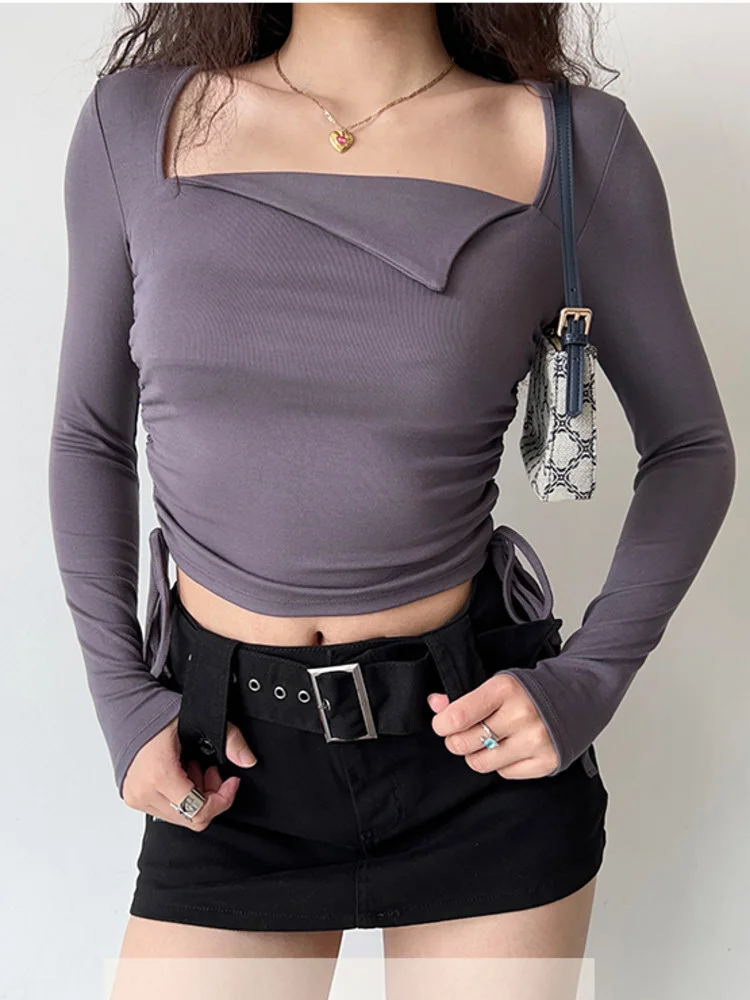 

Женская футболка с длинным рукавом, с квадратным вырезом и манжетами