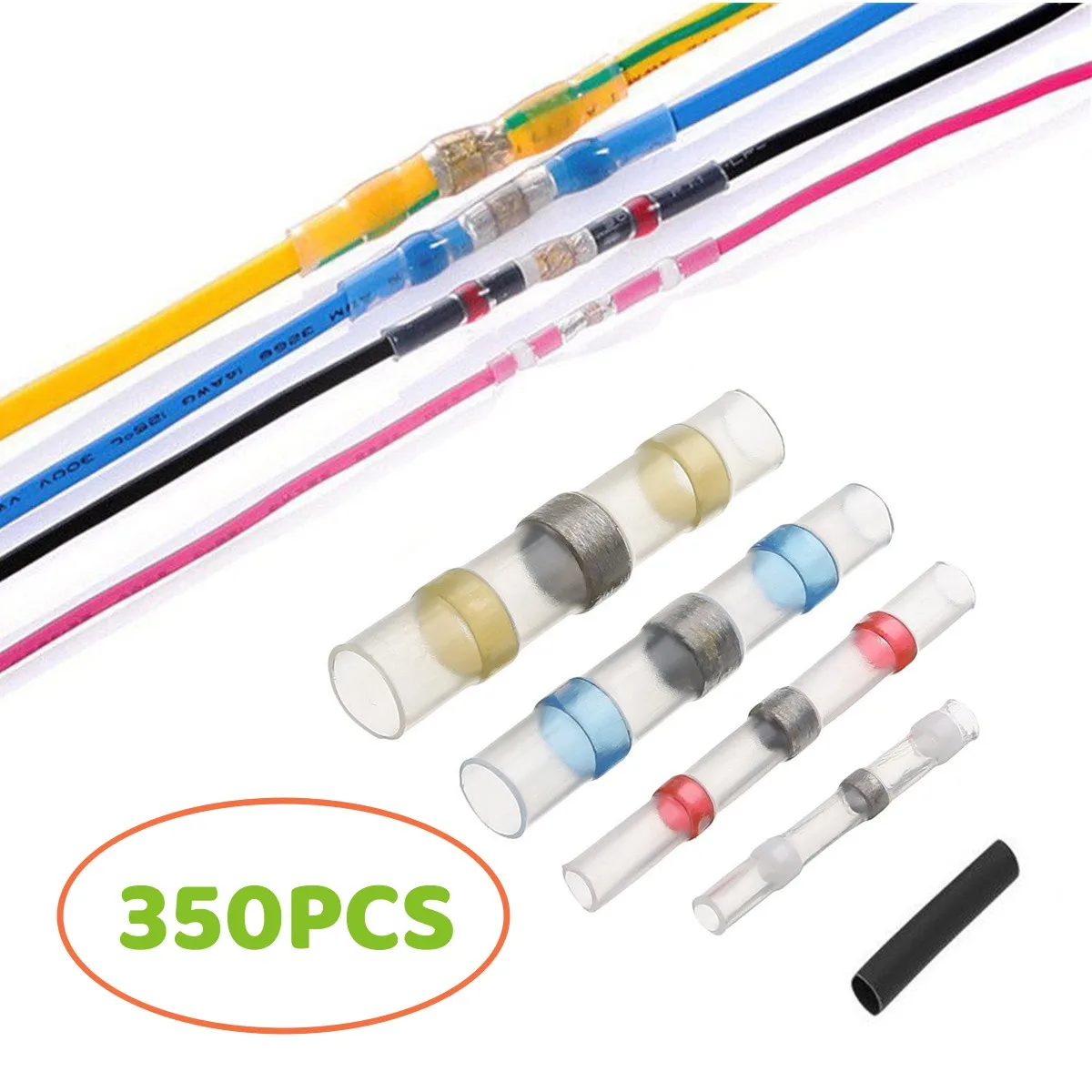 

350pcs Mixed Solder Sleeve Heat Shrink Butt Wire Splice Terminal Connector Insulated Waterproof Cable Crimp Terminals