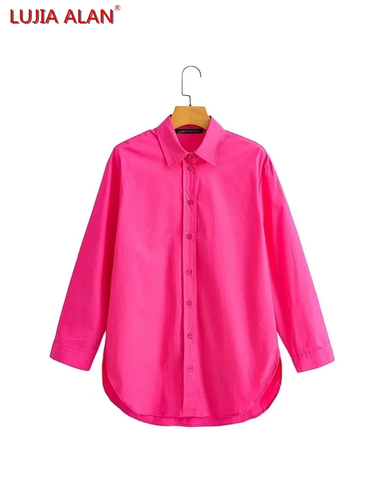 

Women Solid Poplin Loose Shirt Summer Female Long Sleeve Blouse Smock Turndown Collar Tops Blusas LUJIA ALAN B068