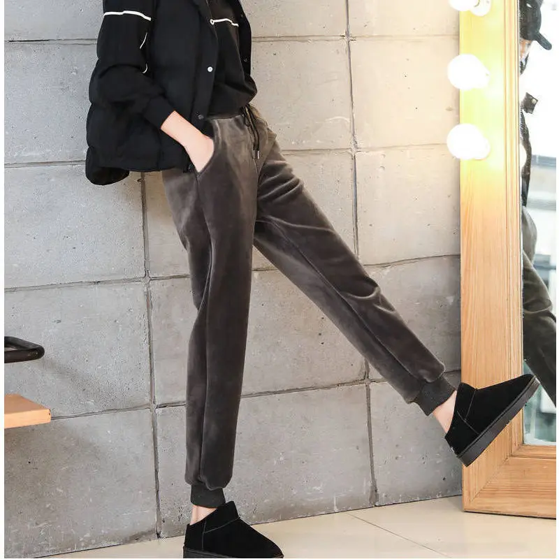 Теплые кашемировые подходящие ко всему золотистые бархатные спортивные брюки