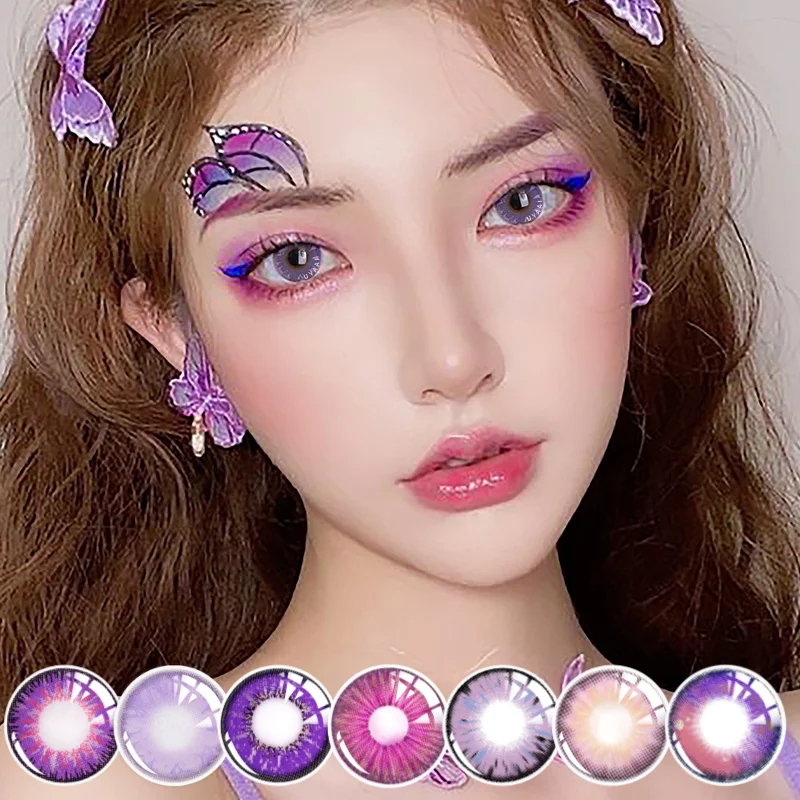 UYAAI 2PCS/Pair Purple Lenses For Eyes Anime Accessories Beauty Contact Lenses Pupils Makeup Natural Eye Color Lens Cosplay