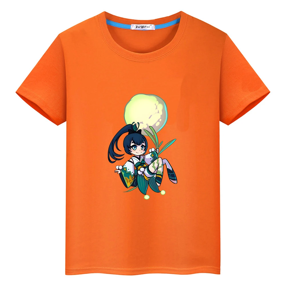 

Game Onmyoji Kusa Printing T-shirt Casual Short Sleeve 100% Cotton Tee-shirt Kawaii Boys and Girls Children Cartoon Tshirts Soft