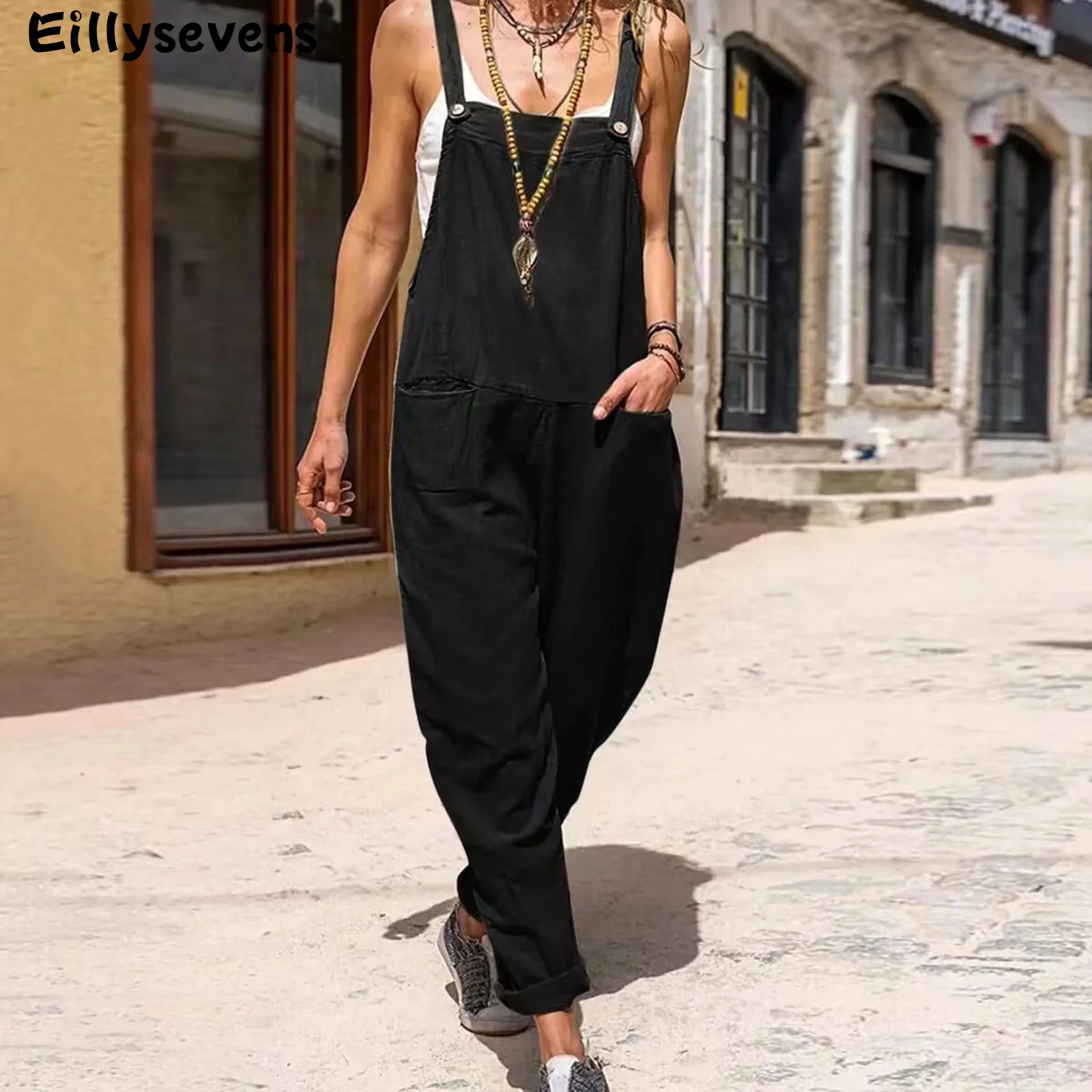 

Женский однотонный комбинезон без рукавов, повседневный комбинезон с квадратным вырезом в уличном стиле, лето 2023