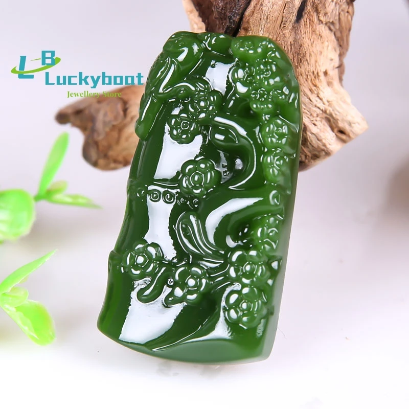 

Natural Hetian Jasper Spinach Green Bamboo Peace for Men and WomenPendant