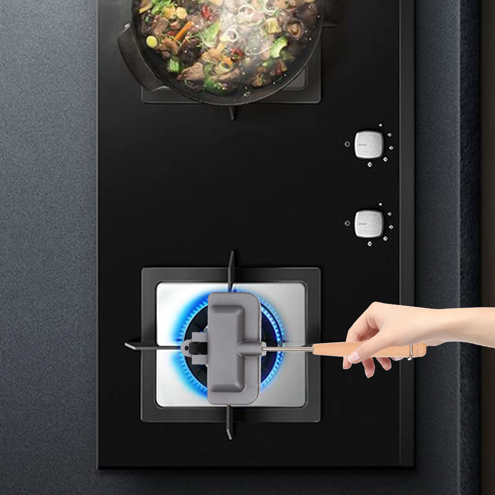 Фото Сковорода для сэндвичей двусторонняя, с антипригарным покрытием, для домашней кухни, форма для выпечки хлеба, противень для жарки, кухонная утварь №5