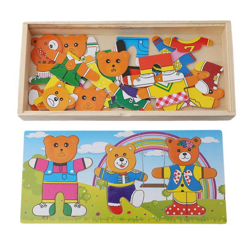 

5 Kinds Baby Kids Wooden Toys Dress Up Bear Dressing Jigsaw Puzzle Kids Dress Changing Educational Montessori Toys Children Gift