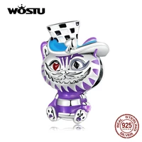 wostu 100 925 sterling silver fashion colorful magic cat charms beads for women fit original diy bracelet necklace fine jewelry