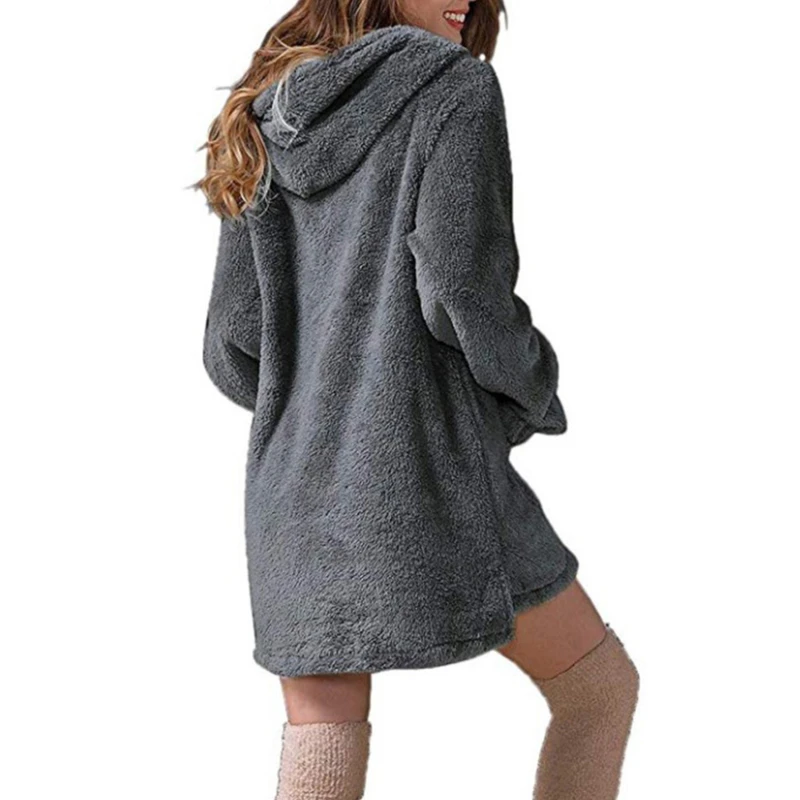 Women Long Sleeve Plush Hoodies Lady Autumn Winter Warm Solid Fluffy Hoody Flannel Pullover Pajama Loose Hooded Sweatshirts Top images - 6